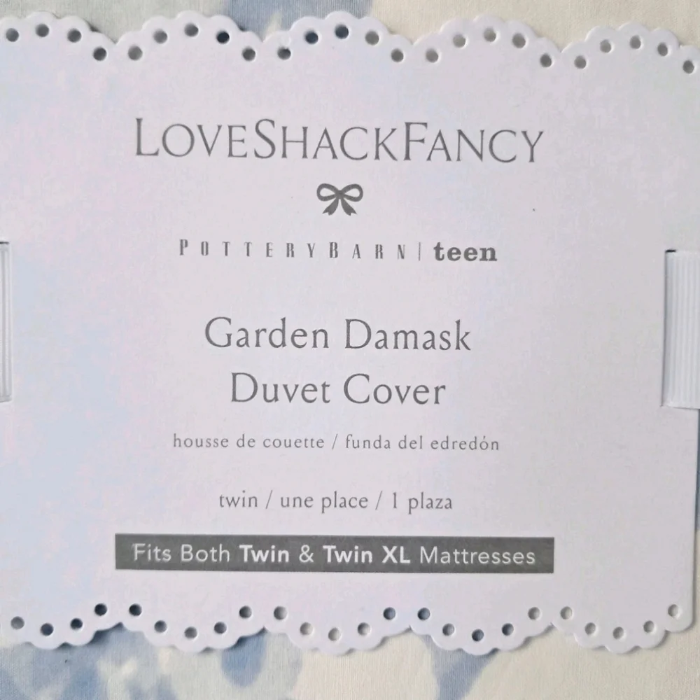 Pottery Barn Teen LoveShackFancy Garden Damask Duvet Cover Twin Twin XL Blue
